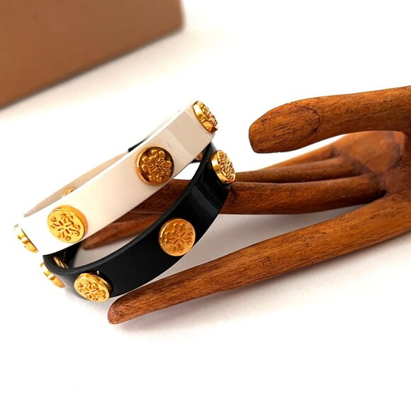 Rustic Cuff Meagan Genuine Leather Gold Studded Black White Wrap Bracelet - Picture 2 of 12